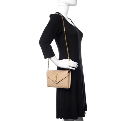 Saint Laurent Grain De Poudre Matelasse Chevron Monogram Chain Wallet Nude Powder 2 of 10