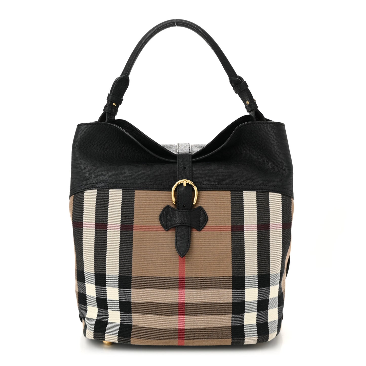 Grainy Calfskin House Check Medium Sycamore Hobo Black