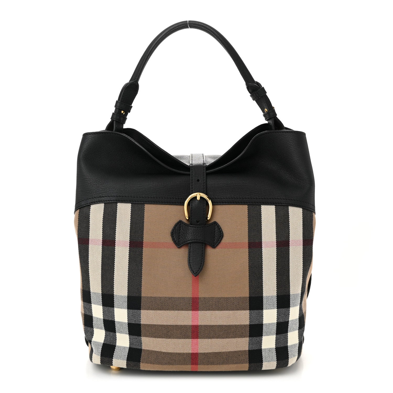 Burberry Grainy Calfskin House Check Medium Sycamore Hobo Black 1 of 9