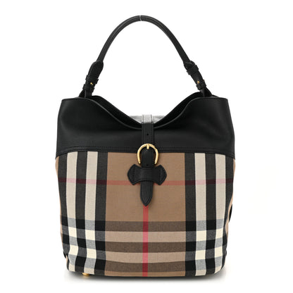 Burberry Grainy Calfskin House Check Medium Sycamore Hobo Black 1 of 9