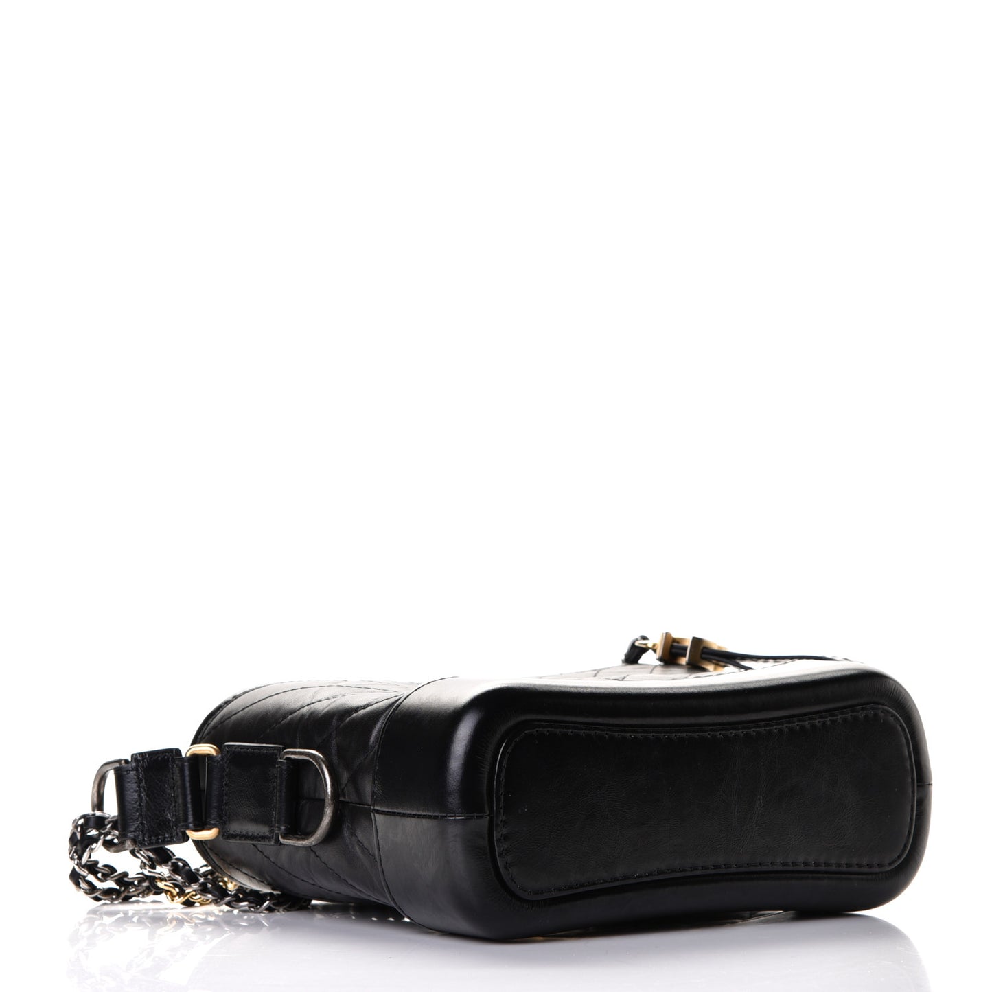 Aged Calfskin Chevron Quilted Small Gabrielle Hobo Black