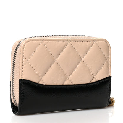 Chanel Aged Calfskin Quilted Gabrielle Zip Around Coin Purse Wallet Beige Black 3 of 8