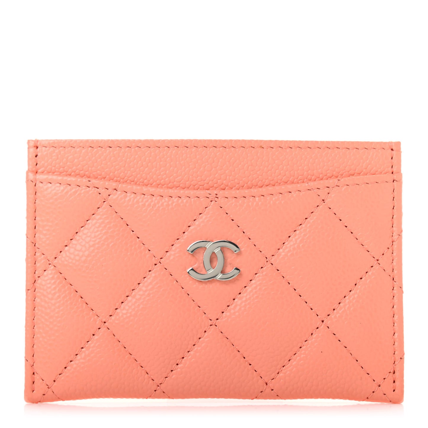 Caviar Quilted Card Holder Coral