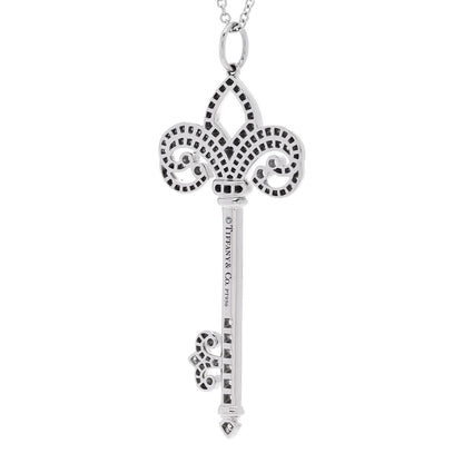 Tiffany Platinum Diamond .37ct Fleur De Lis Key Pendant Necklace 6 of 7