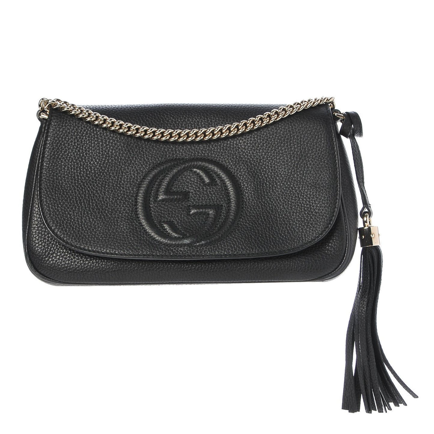 Pebbled Calfskin Medium Soho Flap Crossbody Black