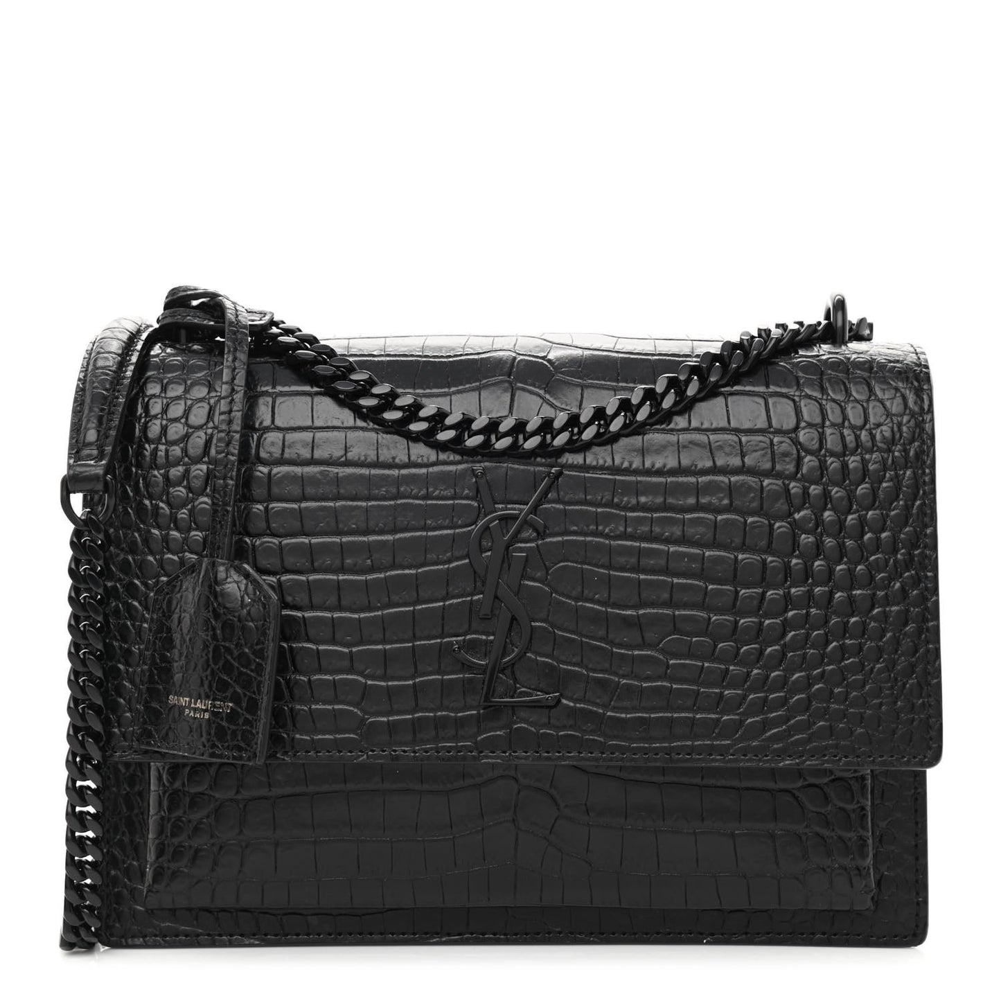 Calfskin Crocodile Embossed Medium Monochrome Monogram Sunset Black