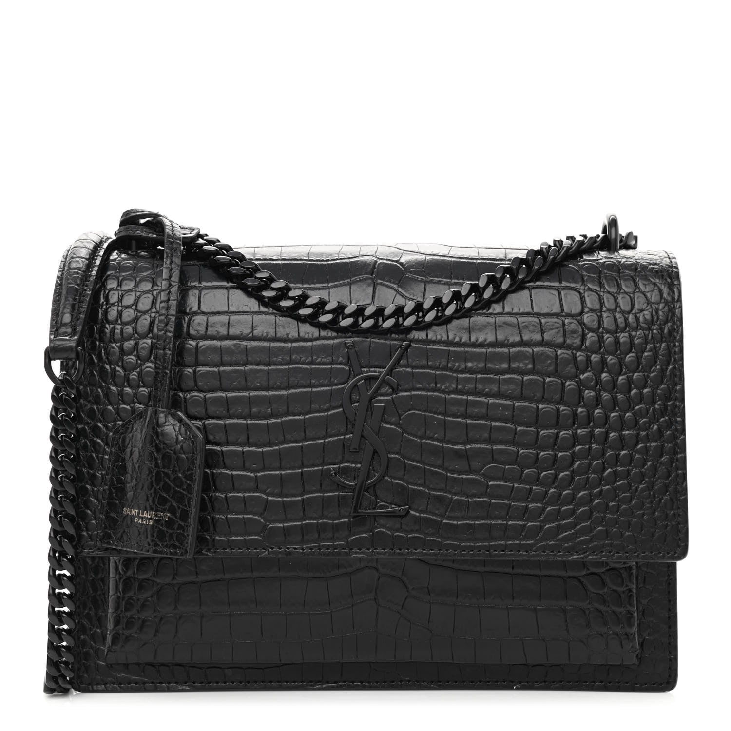 Saint Laurent Calfskin Crocodile Embossed Medium Monochrome Monogram Sunset Black 1 of 10