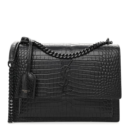 Saint Laurent Calfskin Crocodile Embossed Medium Monochrome Monogram Sunset Black 1 of 10