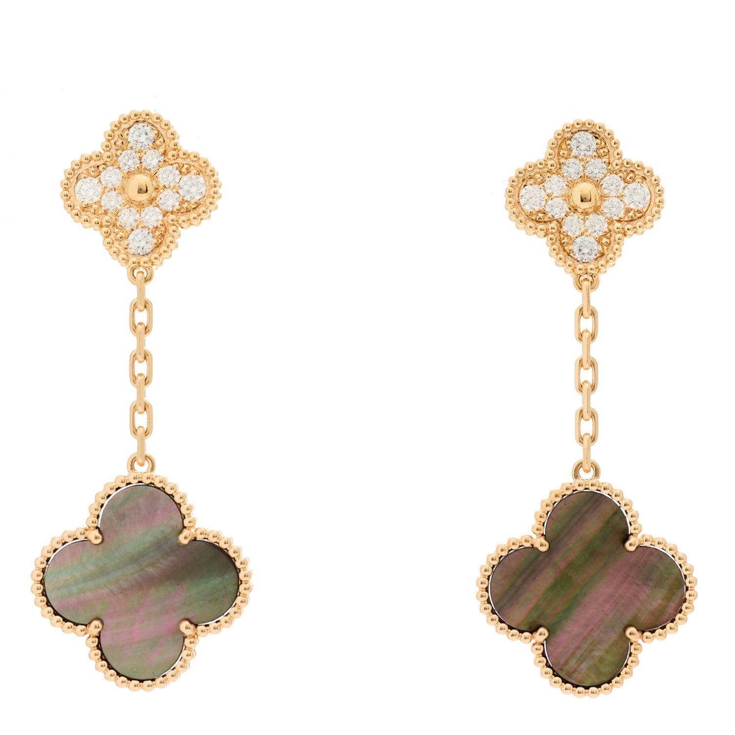 Van Cleef & Arpels 18K Rose Gold Diamond Grey Mother of Pearl Magic Alhambra 2 Motifs Earrings 1 of 5