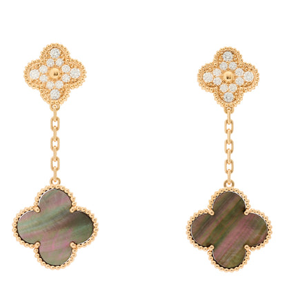 Van Cleef & Arpels 18K Rose Gold Diamond Grey Mother of Pearl Magic Alhambra 2 Motifs Earrings 1 of 5