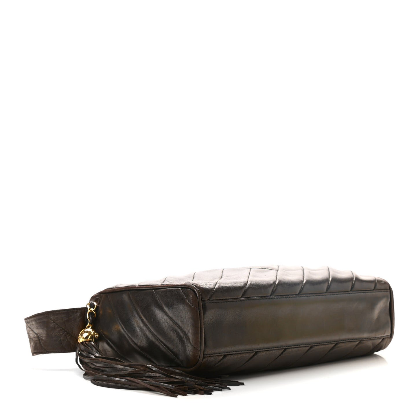 Lambskin Chevron Quilted Tassel Camera Case Brown