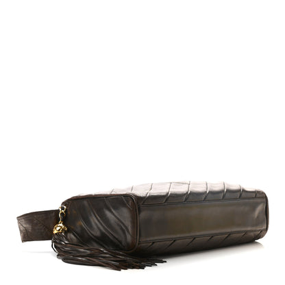 Chanel Lambskin Chevron Quilted Tassel Camera Case Brown 3 of 10