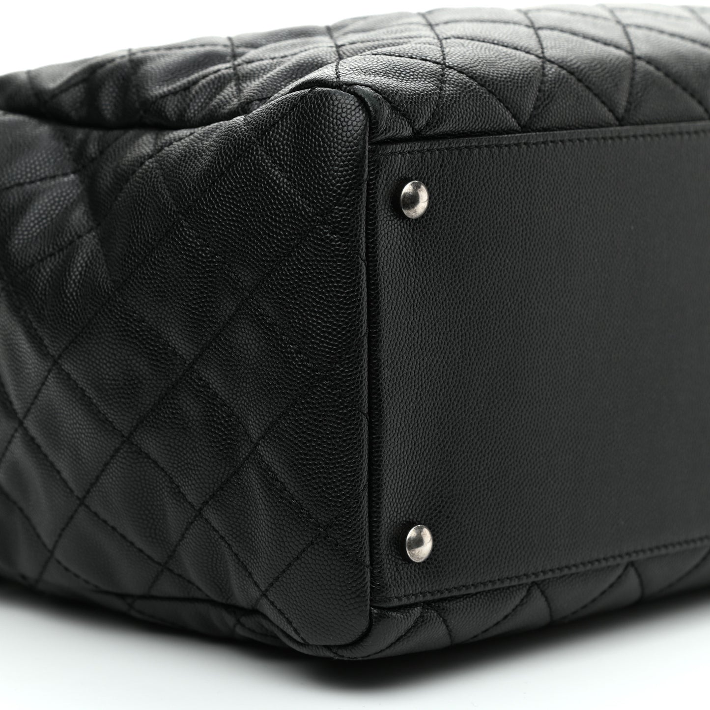 Caviar Quilted Large Coco Handle Shopping Tote Black