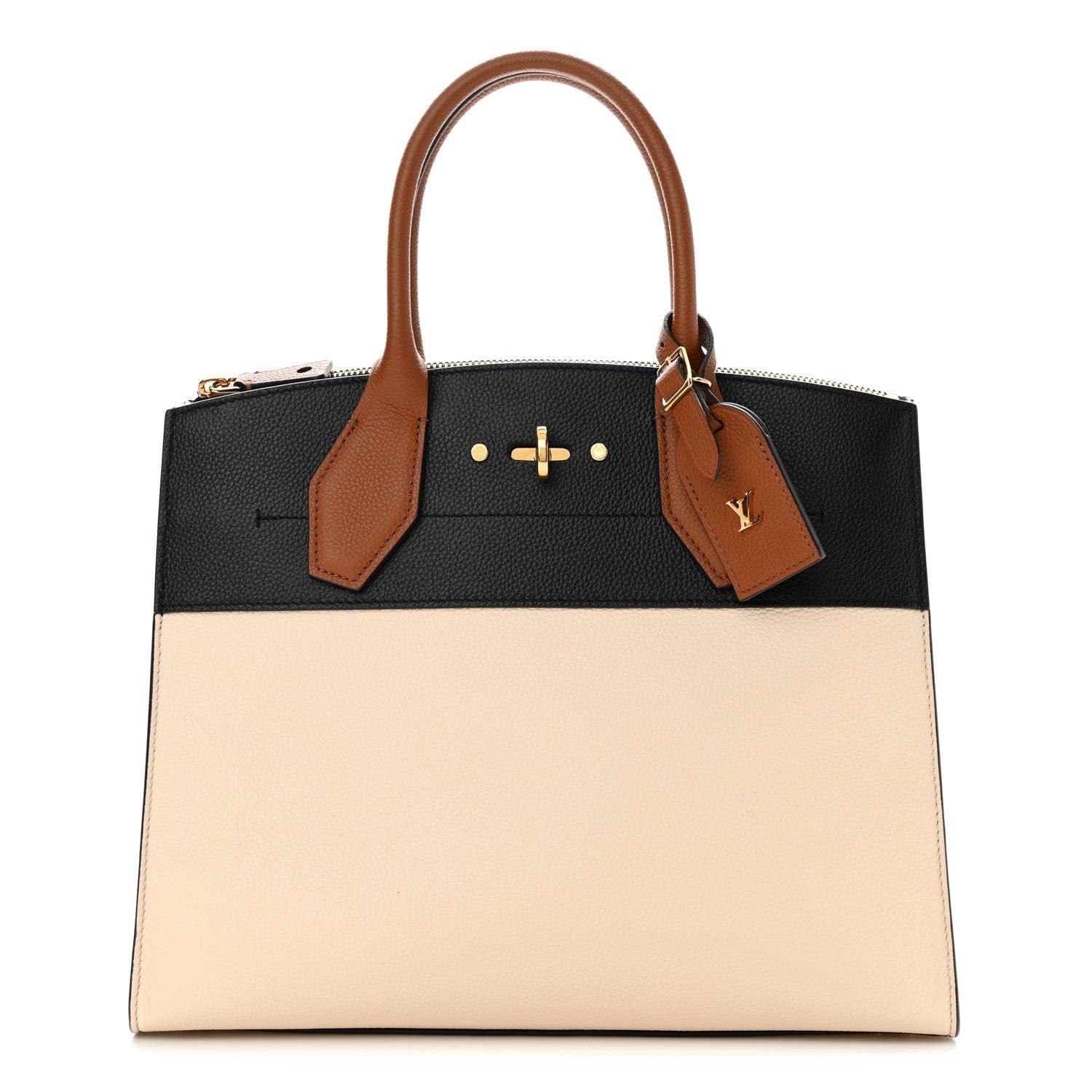 Louis Vuitton Taurillon City Steamer MM Black Caramel Creme 1 of 11