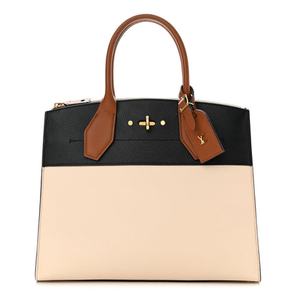 Louis Vuitton Taurillon City Steamer MM Black Caramel Creme 1 of 11