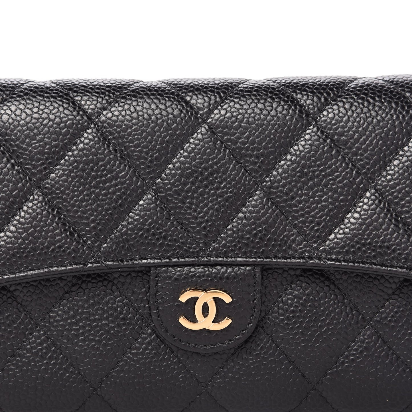 Caviar Quilted Large Gusset Flap Wallet Black