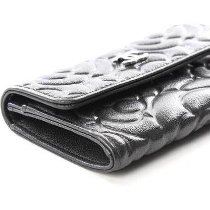 Chanel Goatskin Camellia Embossed Flap Card Holder Wallet Grey 5 of 11
