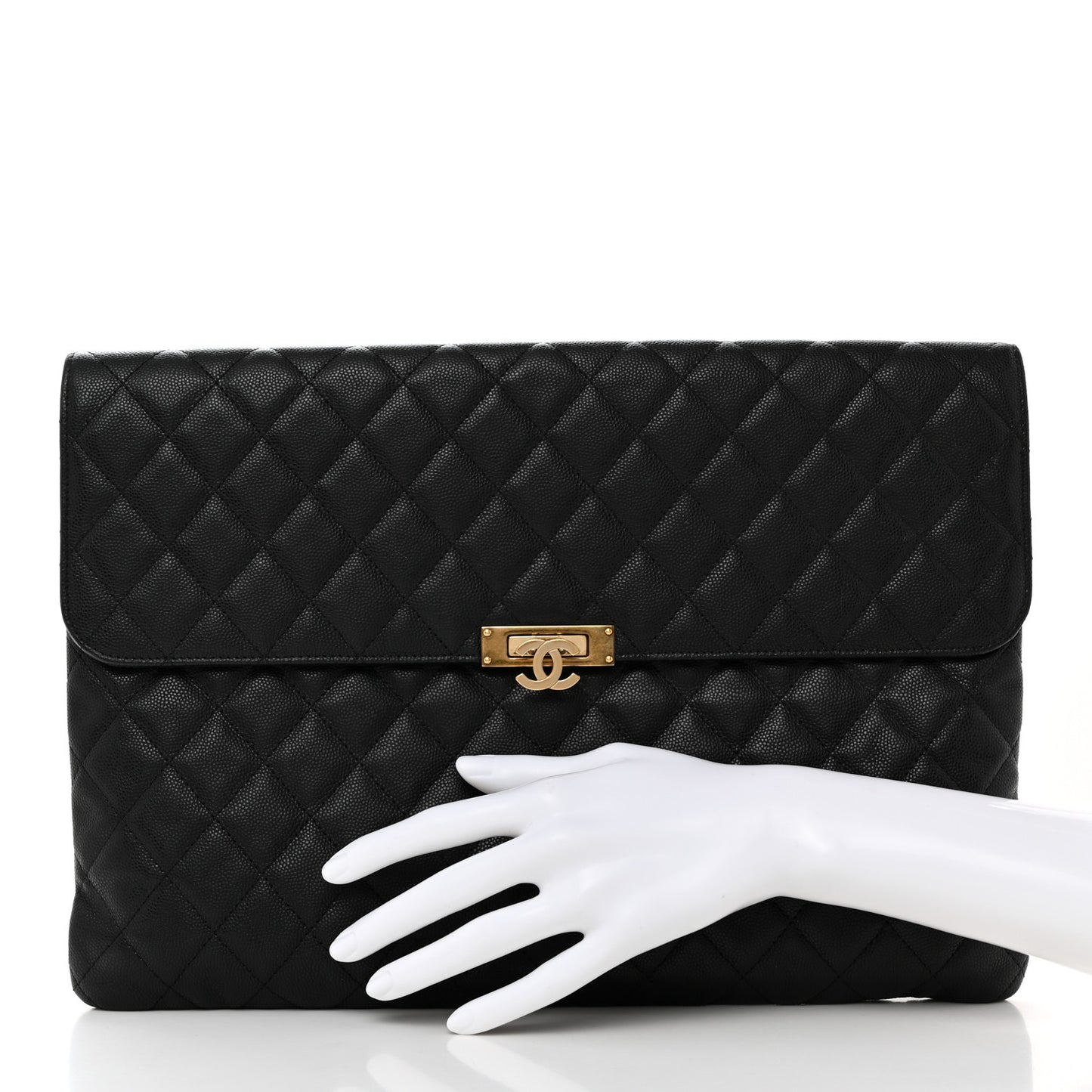 Caviar Quilted Large Golden Class Pouch Black