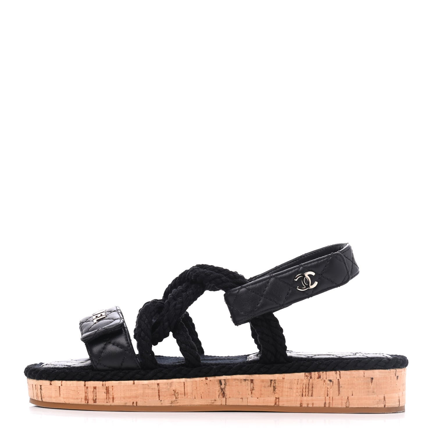 Chanel Cord Lambskin Quilted Logo Sandals 36 Black 1 of 13