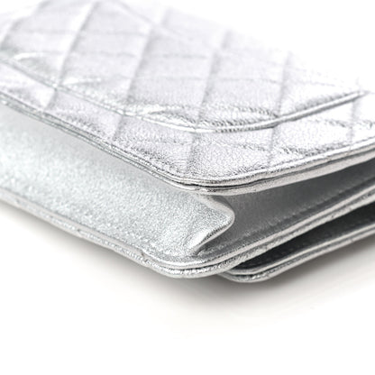 Chanel Metallic Lambskin Quilted Wallet On Chain WOC Silver 11 of 12