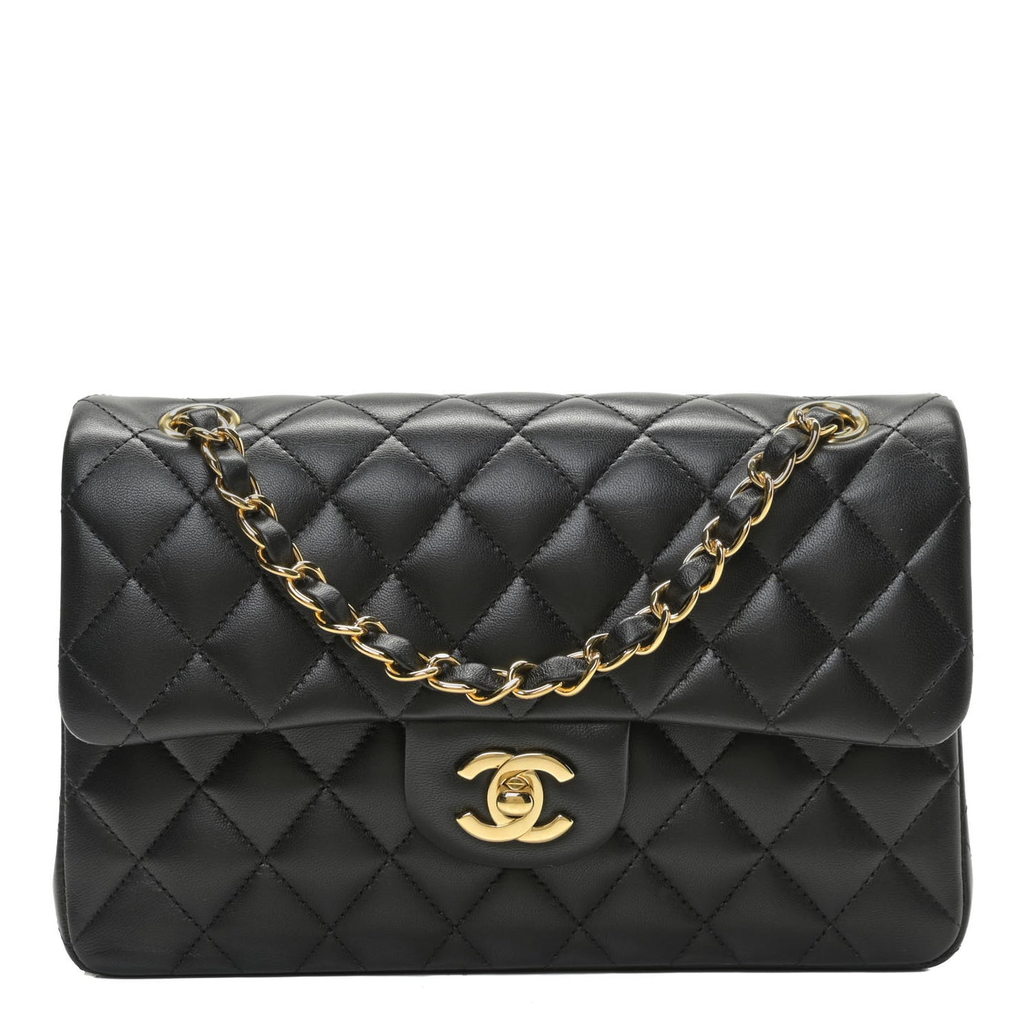Lambskin Quilted Small Double Flap Black