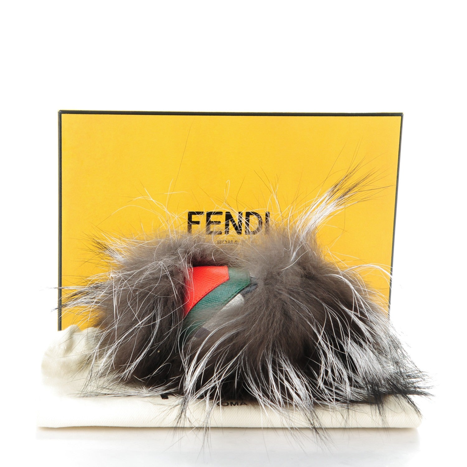 Fendi Silver Fox Fur Vitello Elite Monster Bag Bug Cube Charm Multicolor 5 of 5