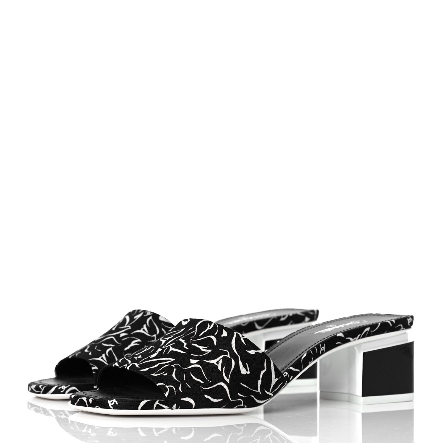 Chanel Printed Fabric Mules 39.5 Black White 3 of 8