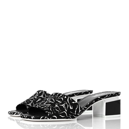 Chanel Printed Fabric Mules 39.5 Black White 3 of 8