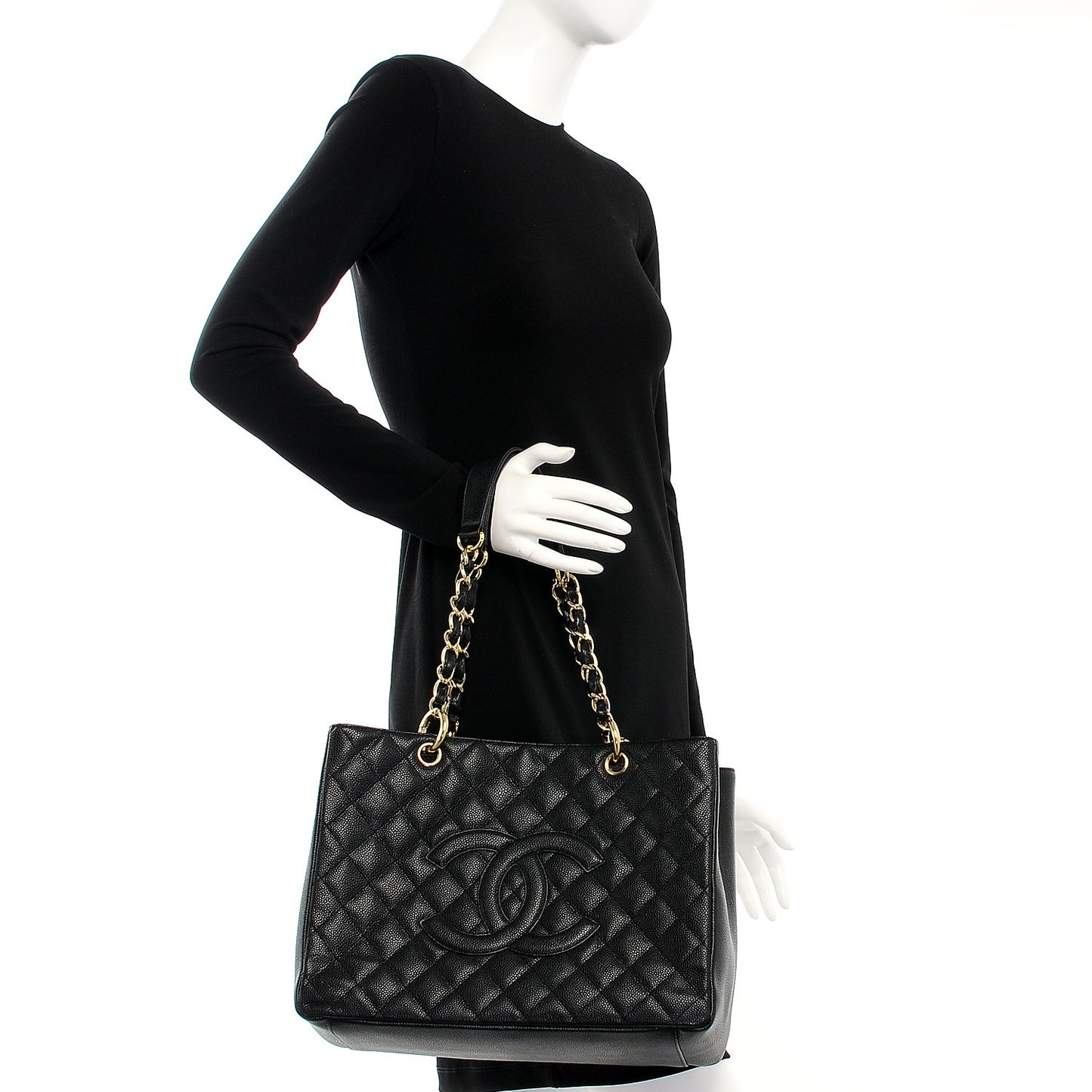 Caviar Quilted Grand Shopping Tote GST Black