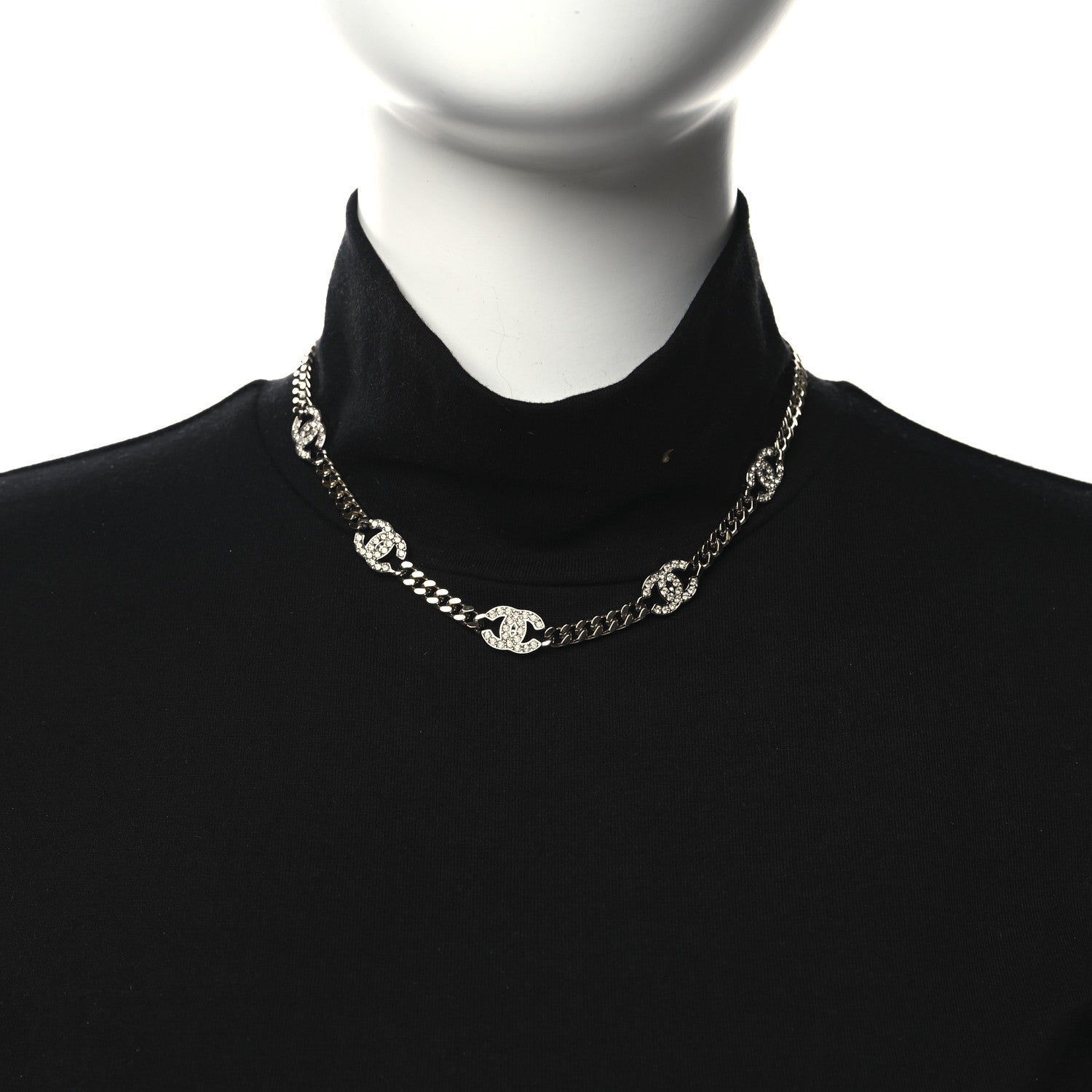 Chanel Crystal Chain CC Necklace Gold Silver 2 of 4