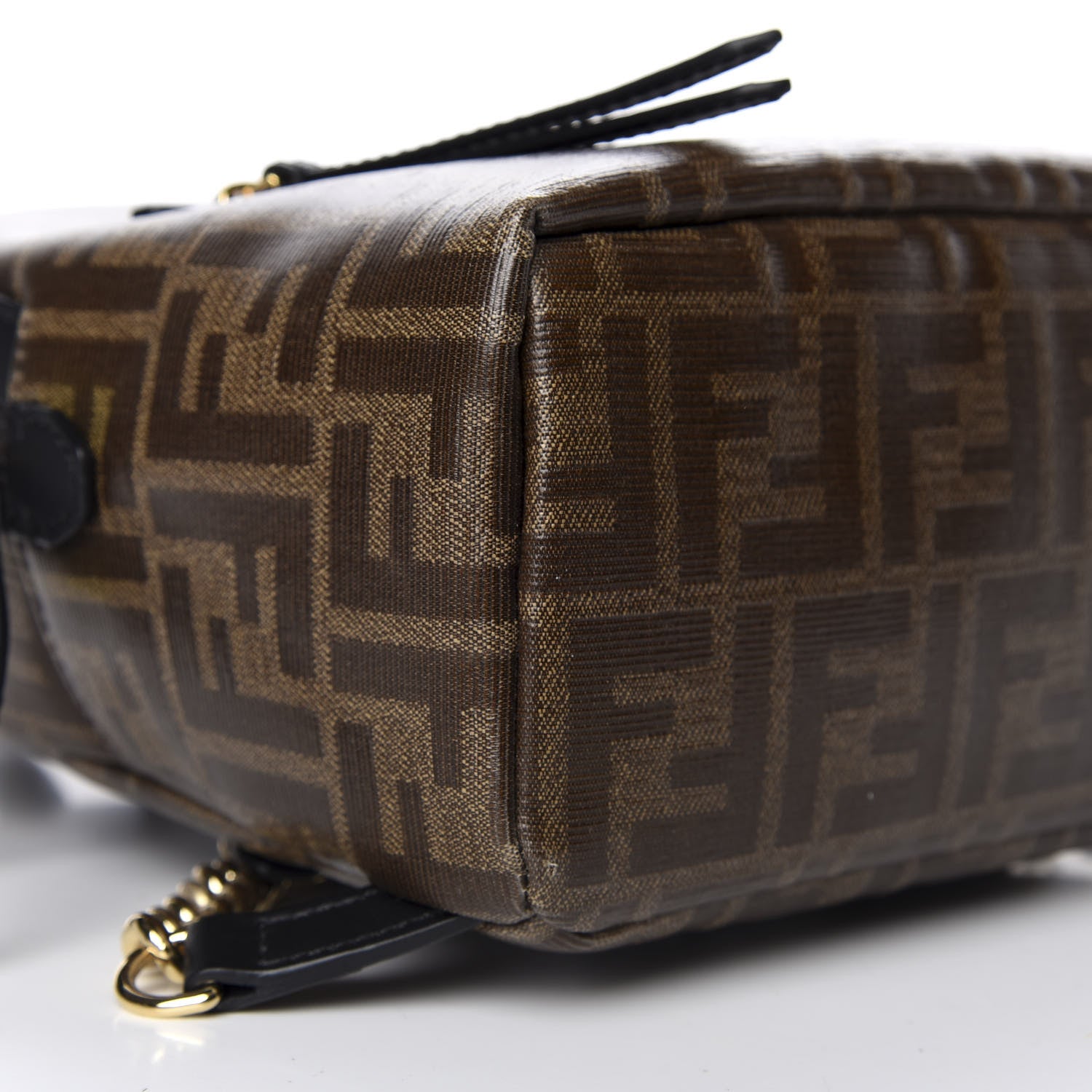 Fendi Glazed Fabric Vitello Century FF 1974 Stamp Patch Mini Backpack Mogano Panna Black 5 of 9