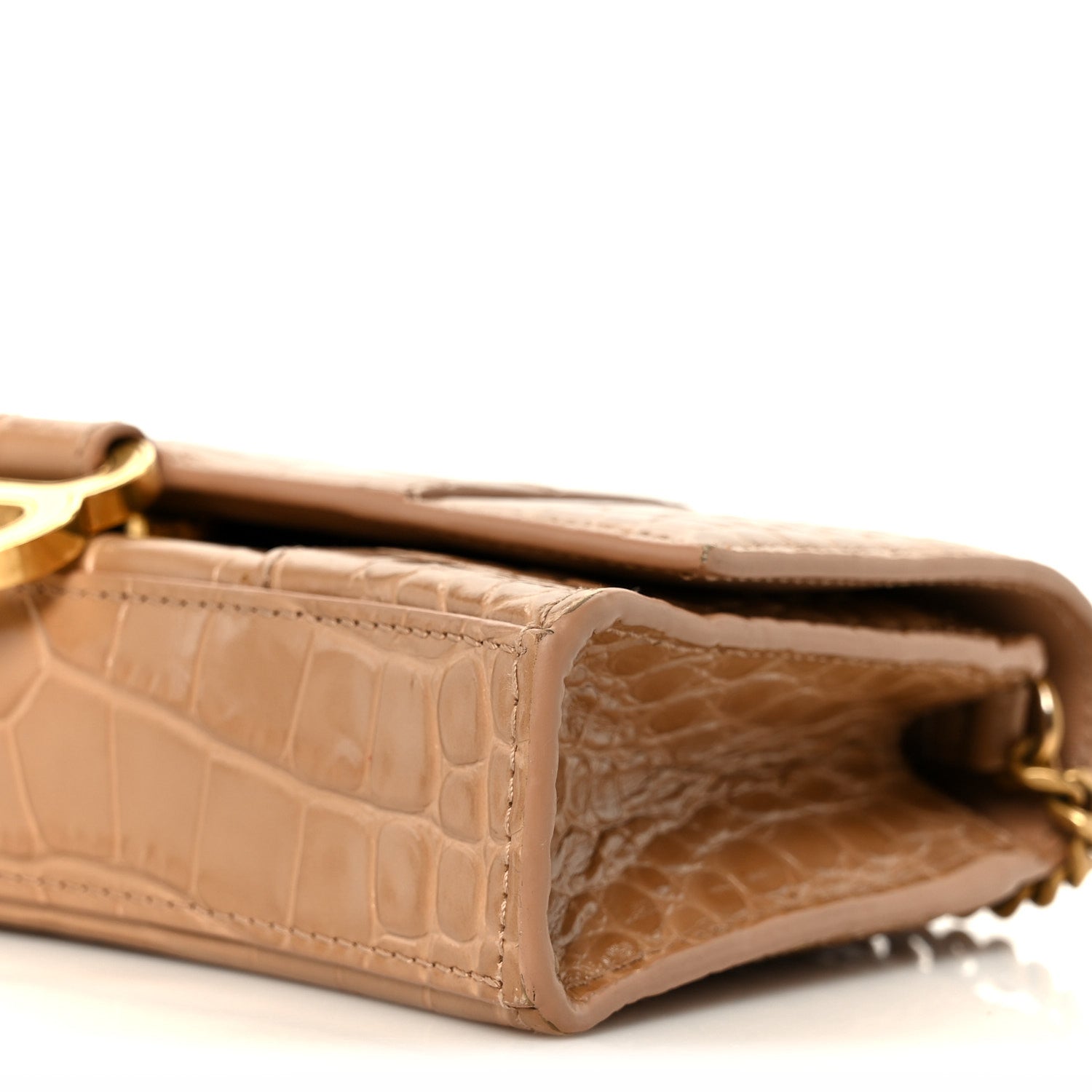 Balenciaga Shiny Calfskin Crocodile Embossed Hourglass Chain Bag Nude Beige 11 of 11