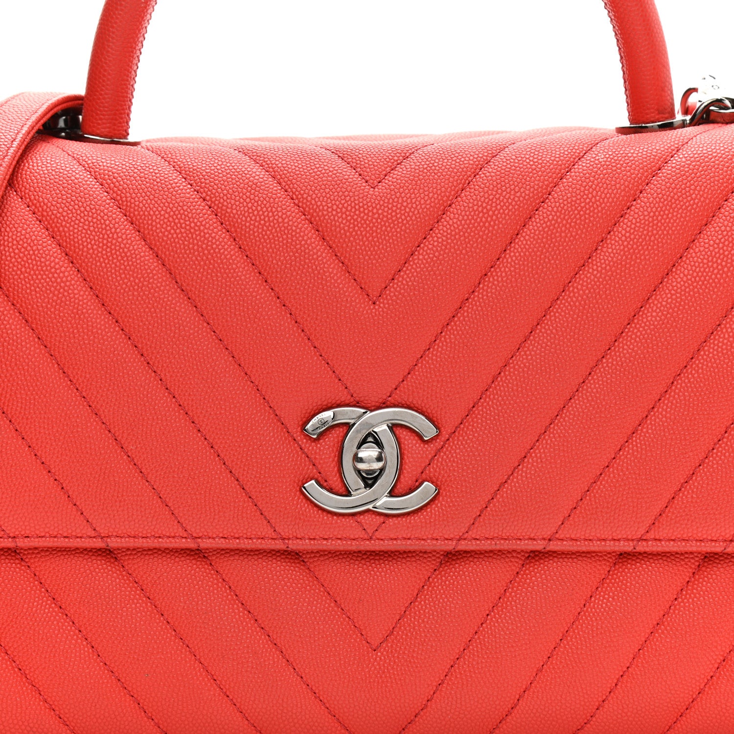 Chanel Caviar Chevron Quilted Small Coco Handle Flap Red 8 of 21
