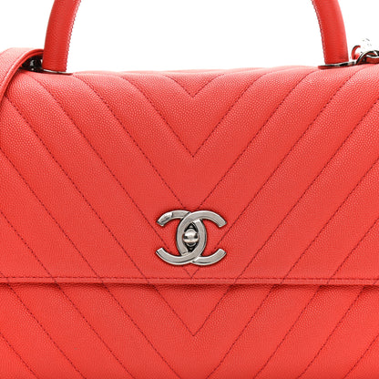 Chanel Caviar Chevron Quilted Small Coco Handle Flap Red 8 of 21