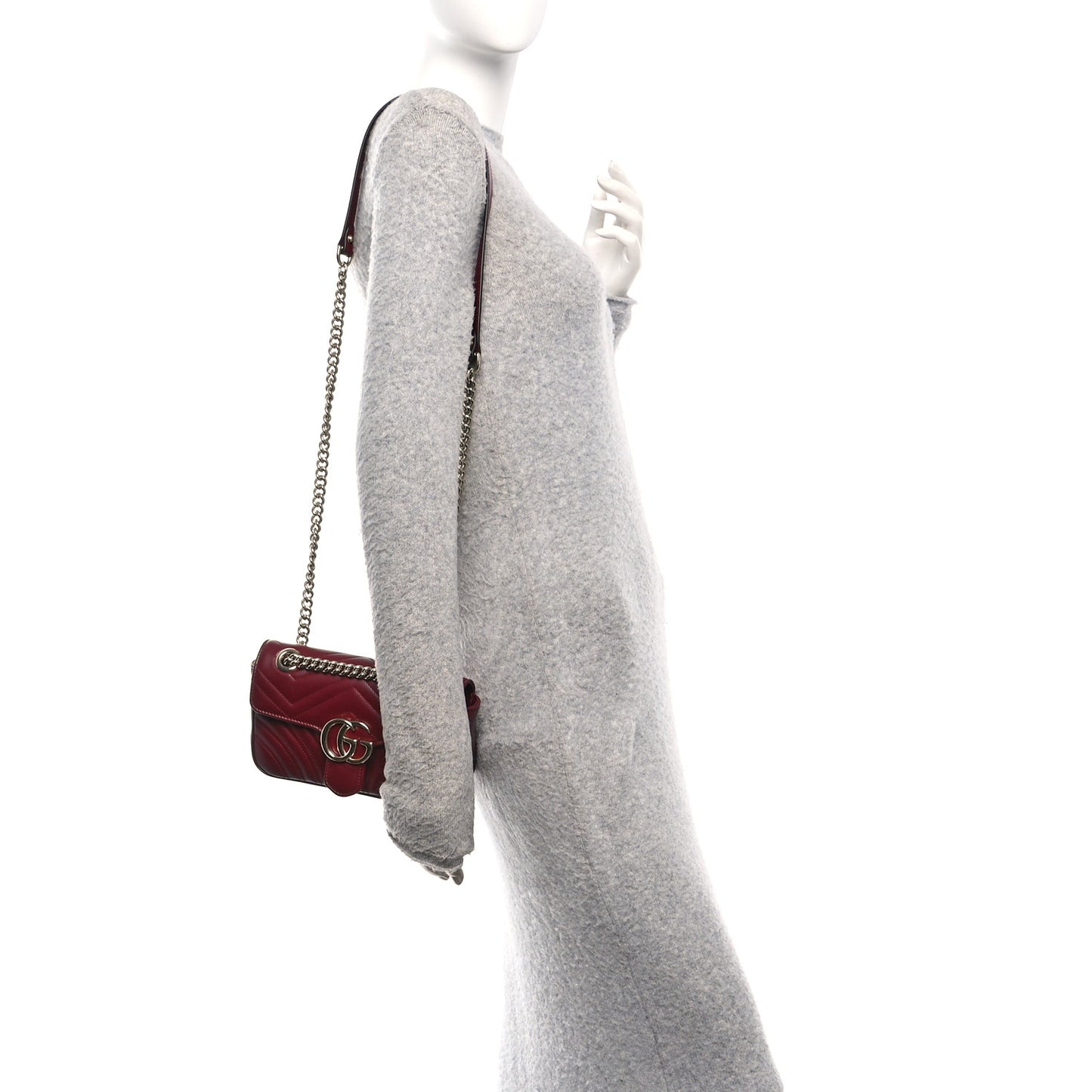 Calfskin Matelasse Mini GG Marmont Shoulder Bag Rosso Ancora