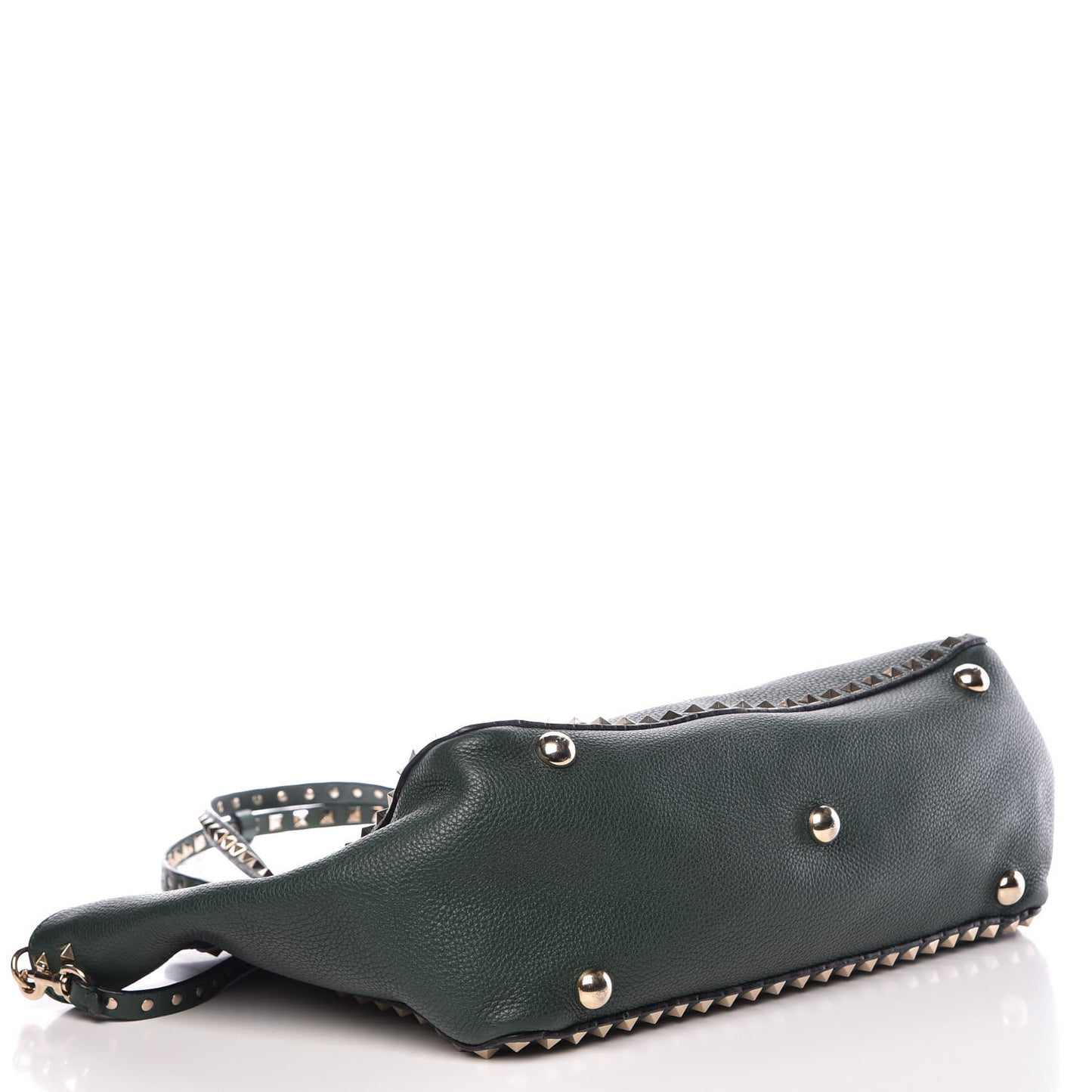 Pebbled Calfskin Medium Rockstud Tote Dark Green