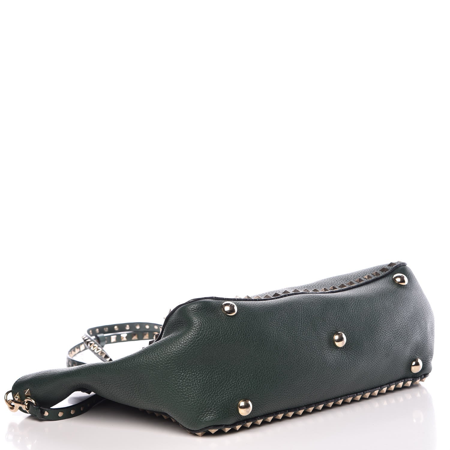 Valentino Garavani Pebbled Calfskin Medium Rockstud Tote Dark Green 5 of 13