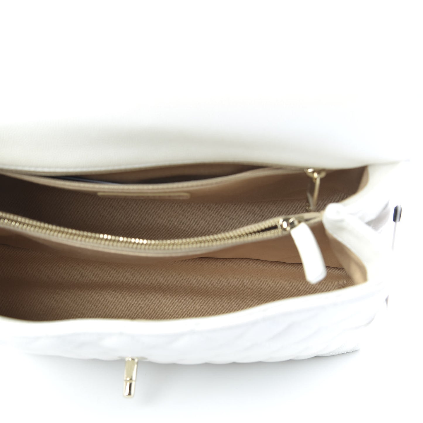 Iridescent Caviar Quilted Small Coco Handle Flap White