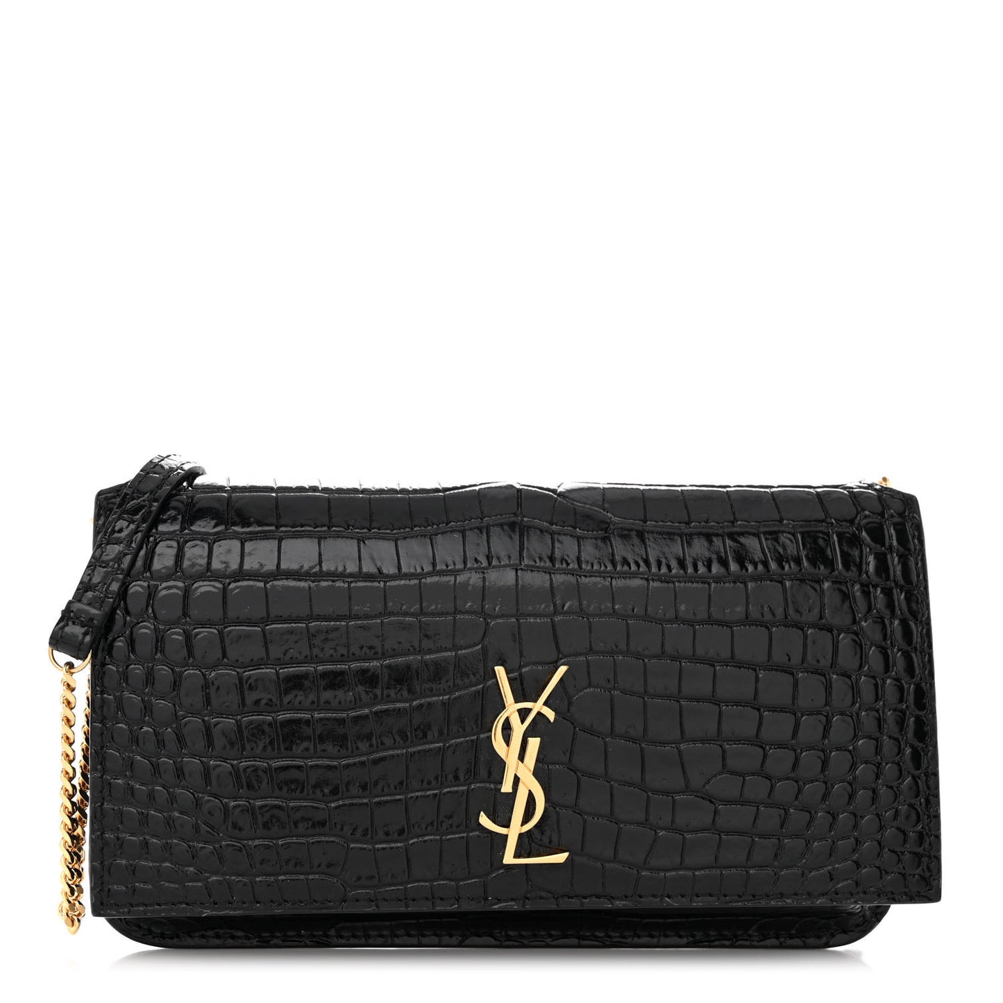 Crocodile Embossed Monogram Phone Holder Crossbody Black