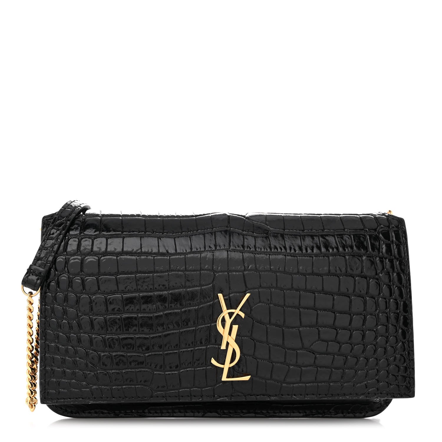 Saint Laurent Crocodile Embossed Monogram Phone Holder Crossbody Black 1 of 10