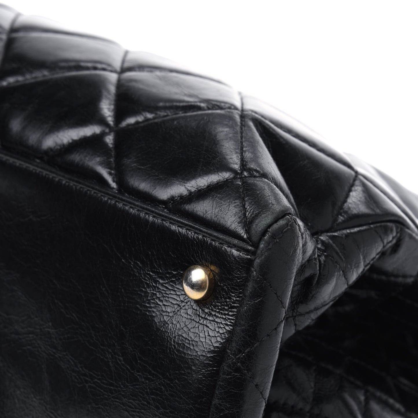 Glazed Calfskin Quilted Tote Black