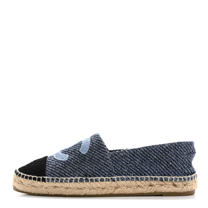 Chanel Cotton Tweed CC Espadrilles 39 Blue Ecru Black 1 of 10