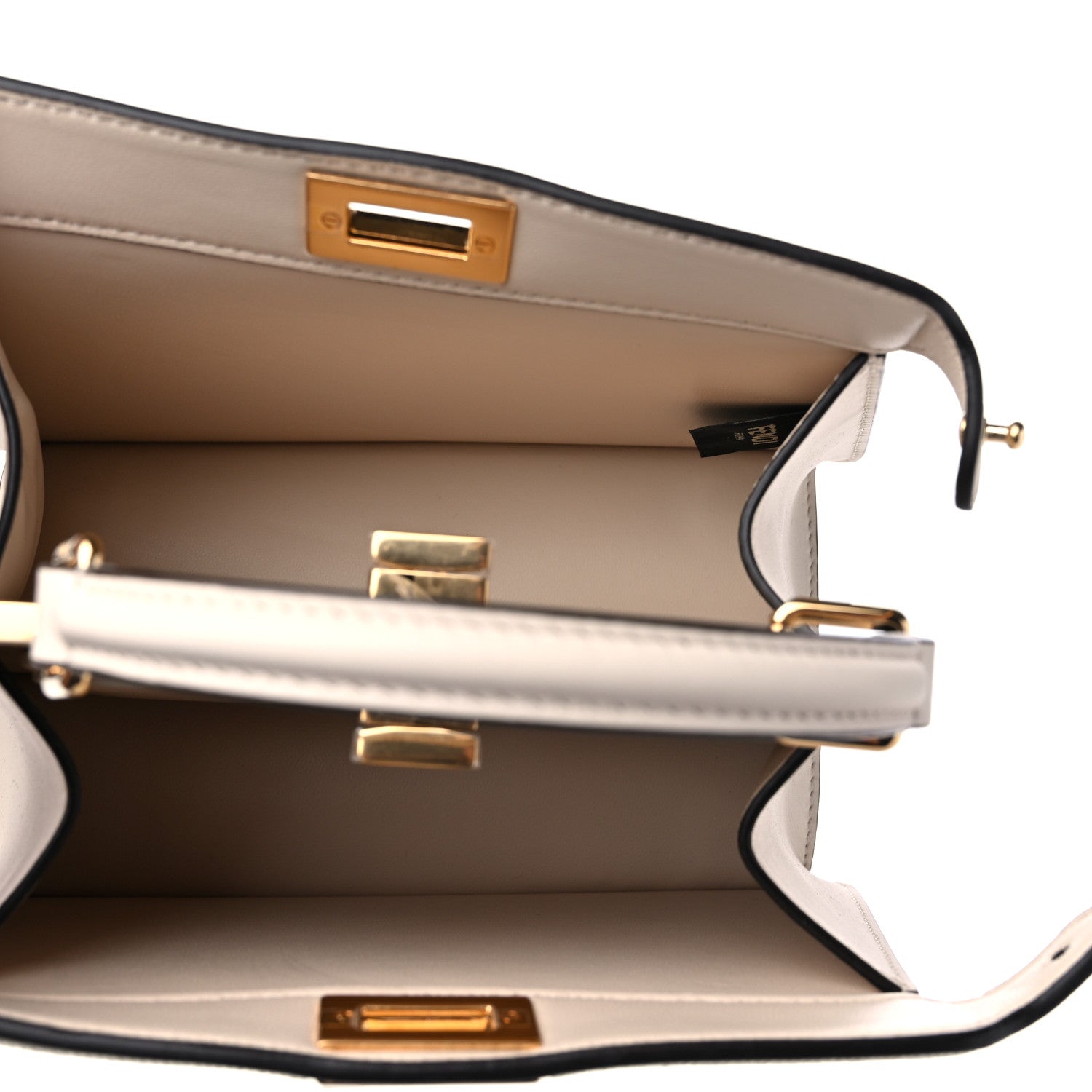 Fendi Vitello Seta Shiny Nappa Floral Embroidered Petite Peekaboo I SEE U Satchel Camelia White Ice 5 of 9