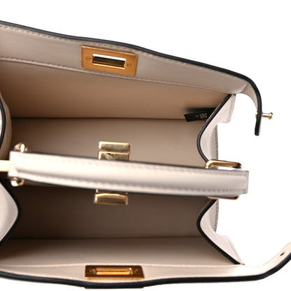 Fendi Vitello Seta Shiny Nappa Floral Embroidered Petite Peekaboo I SEE U Satchel Camelia White Ice 5 of 9