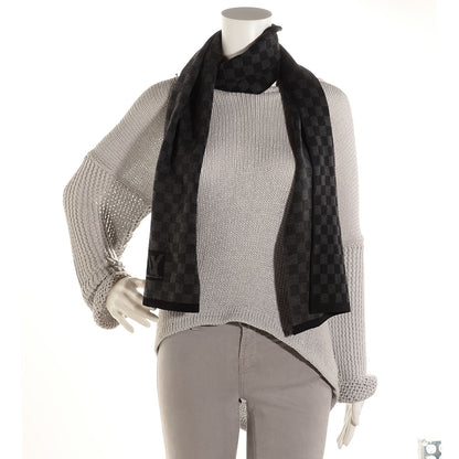 Louis Vuitton Wool Petit Damier Stole Scarf Black 2 of 4