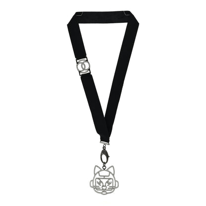 Chanel Crystal CC Emoji Robot Cat Lanyard Necklace Black Silver 3 of 4