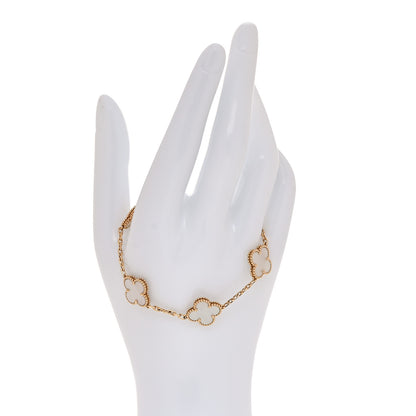 Van Cleef & Arpels 18K Yellow Gold Mother of Pearl 5 Motifs Vintage Alhambra Bracelet 2 of 7