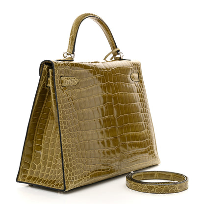 Hermes Shiny Porosus Crocodile Kelly Sellier 32 Vert Anis 3 of 10