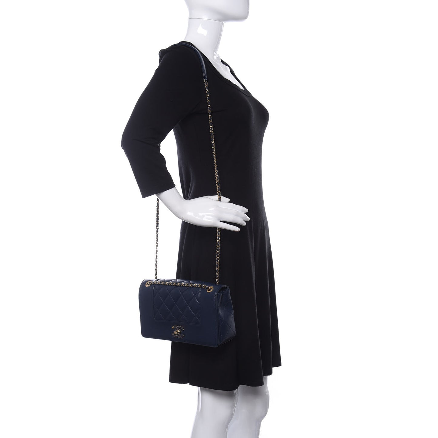 Sheepskin Quilted Medium Vintage Mademoiselle Flap Dark Navy