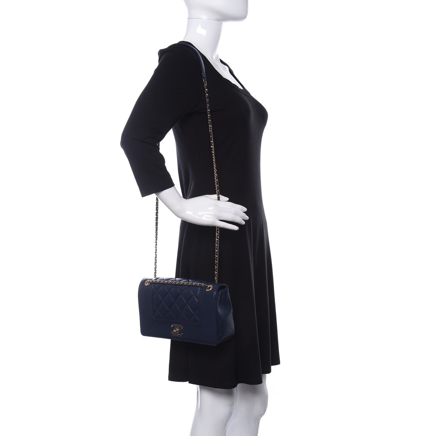 Chanel Sheepskin Quilted Medium Vintage Mademoiselle Flap Dark Navy 2 of 14